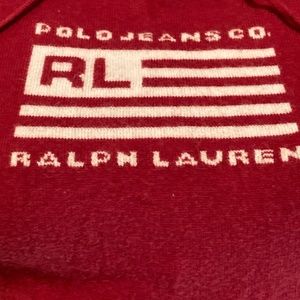 Vintage Ralph Lauren Polo Jeans Angora Rabbit Hair Sweater Hood Red flag